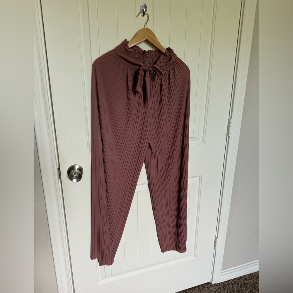 Palazzo Pants Wide Leg Pleated, Drawstring, Elastic High Waist, Loose Flowy